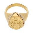 Anillo tipo sello motivo escudo heráldico en oro dos tonos 18 kilates. Discount