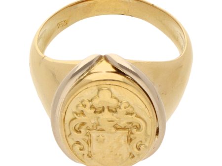 Anillo tipo sello motivo escudo heráldico en oro dos tonos 18 kilates. Discount