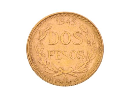 Moneda de dos pesos oro mexicano amarillo 21.6 kilates. Sale