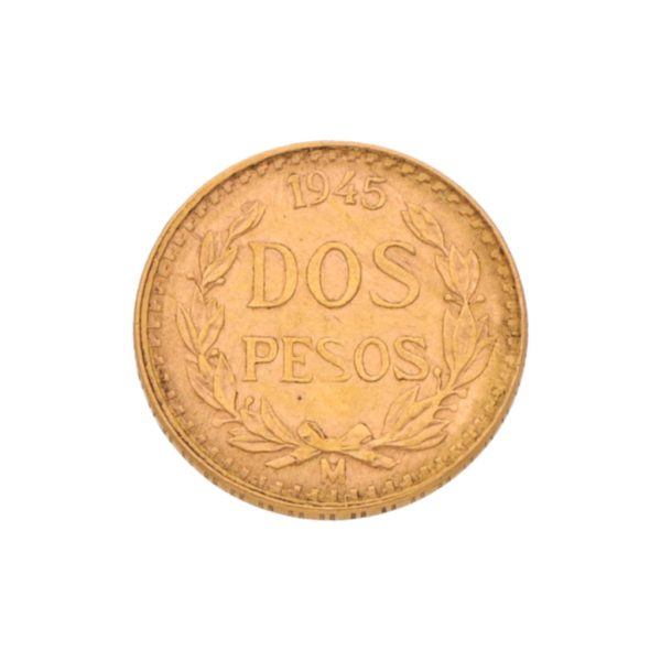 Moneda de dos pesos oro mexicano amarillo 21.6 kilates. Sale