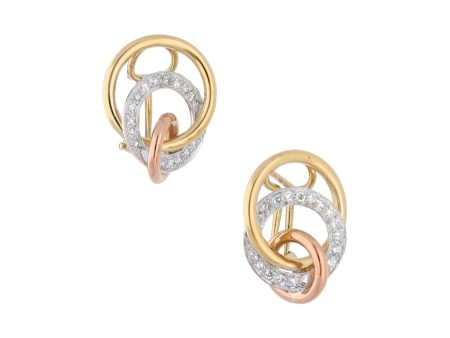 Aretes estilizados con diamantes en oro tres tonos 18 kilates. Online Sale