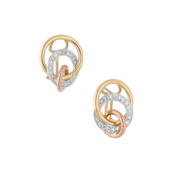 Aretes estilizados con diamantes en oro tres tonos 18 kilates. Online Sale