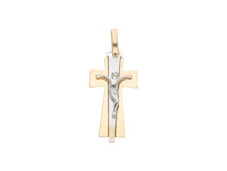 Crucifijo diseño italiano en oro dos tonos 14 kilates. Online Sale