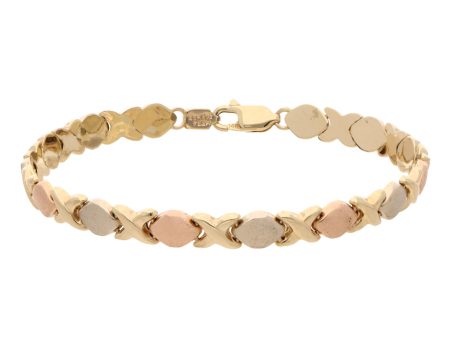 Pulsera eslabón XOXO en oro tres tonos 14 kilates. Online Hot Sale