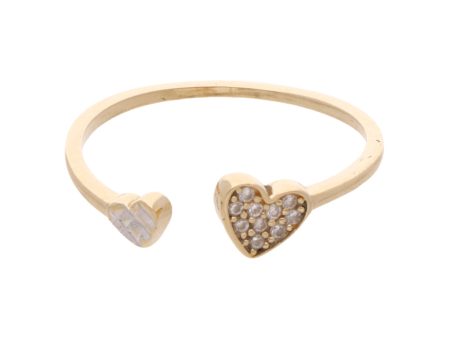 Anillo abierto con circonias motivo corazones en oro dos tonos 14 kilates. Online Sale