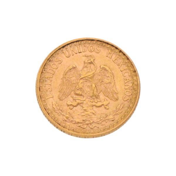 Moneda de dos pesos oro mexicano amarillo 21.6 kilates. Sale