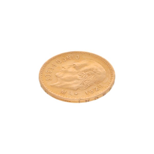 Moneda de cinco pesos oro mexicano amarillo 21.6 kilates. on Sale