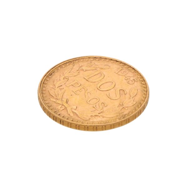 Moneda de dos pesos oro mexicano amarillo 21.6 kilates. Sale