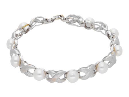 Pulsera estilizada con perlas en oro blanco 14 kilates. Online Sale