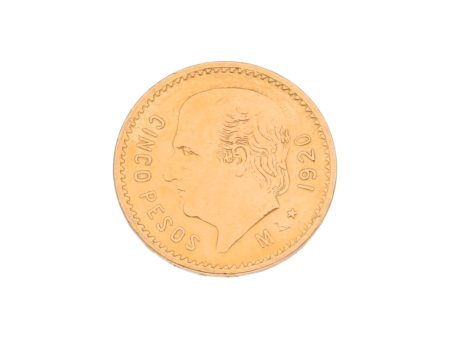 Moneda de cinco pesos oro mexicano amarillo 21.6 kilates. on Sale