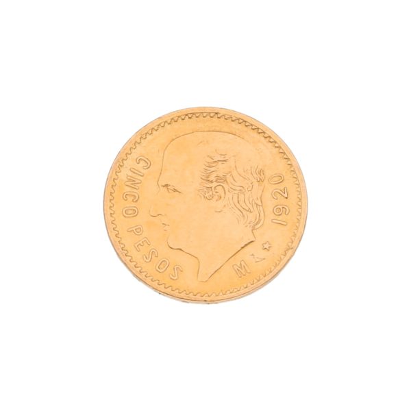 Moneda de cinco pesos oro mexicano amarillo 21.6 kilates. on Sale