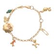 Pulsera para niña eslabón cruzado con dijes y esmalte en oro amarillo 18 kilates. Discount