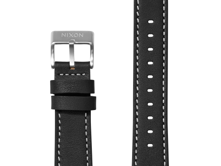 20mm Stitched Leather Band - Black For Sale